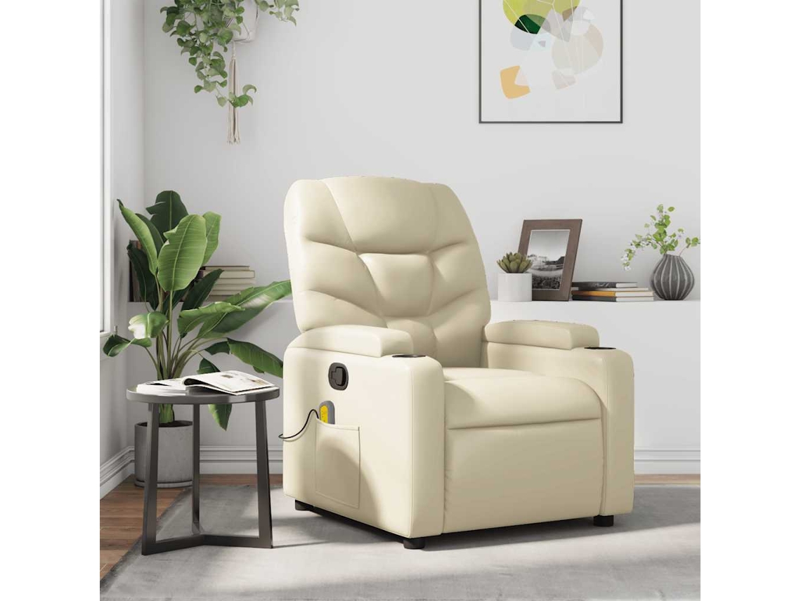 Vidaxl Poltrona De Massagens Reclinável Couro Artificial Cor Creme