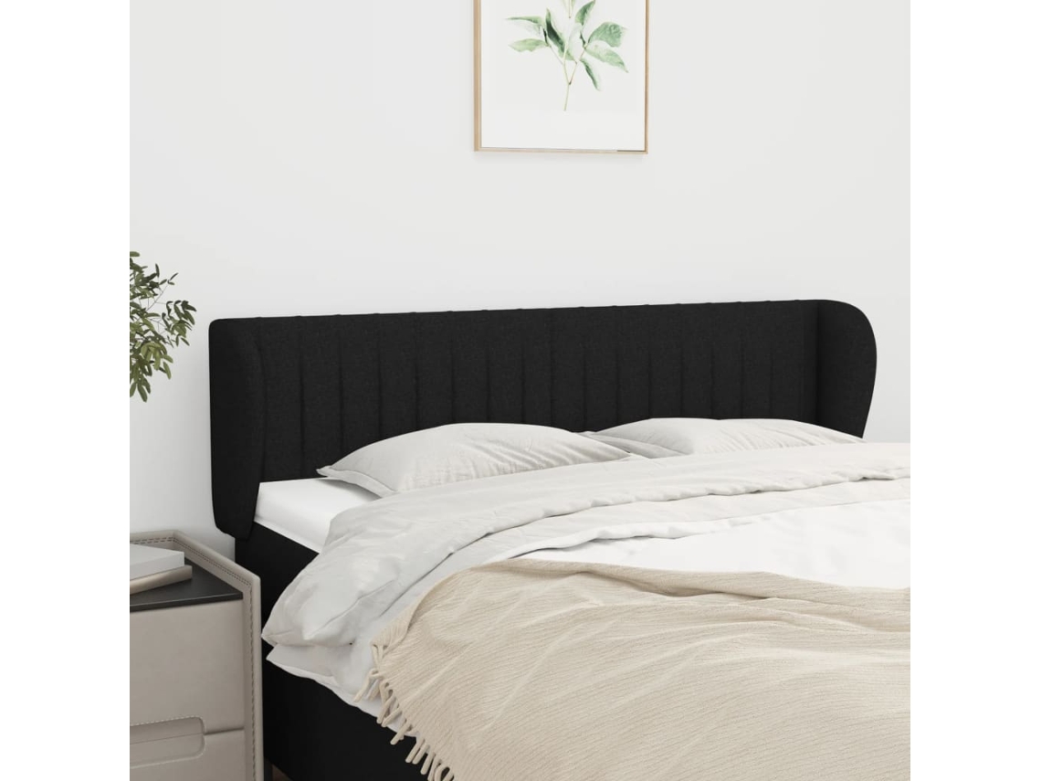 Vidaxl Cabeceira De Cama C/ Abas Tecido 147x23x78/88 Cm Preto