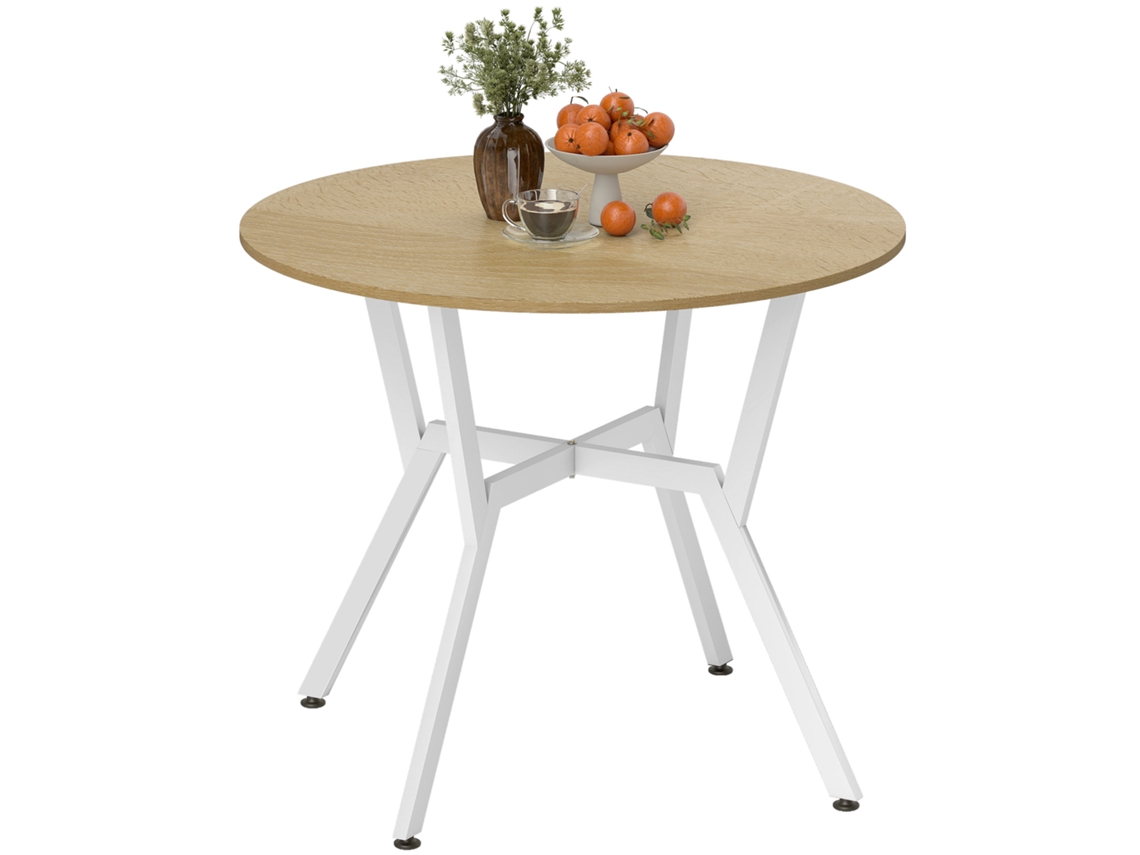 Mesa de Cozinha Melamina de Madeira e Aço Cor Madeira e Branco Ø90x76 cm Homcom