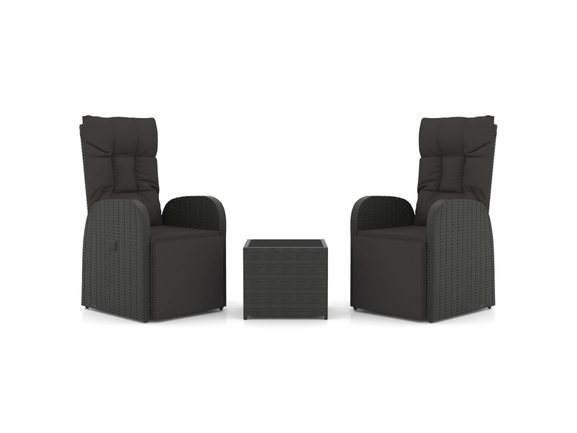 3 Pcs Conjunto Lounge para Jardim Vime Pe e Aço Preto MAISON EXCLUSIVE