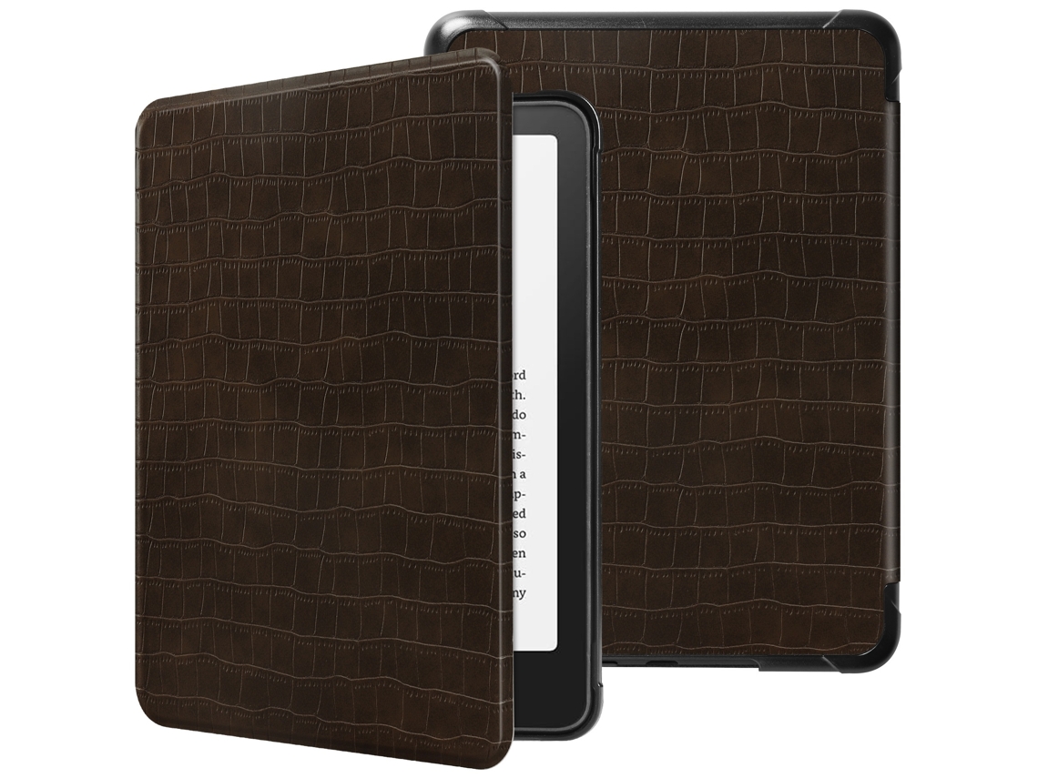 Elysve Capa Protetora Para Kindle Paperwhite 7 Polegadas 2024, Em Pele Sintética Com Padrão De Crocodilo Castanho Escuro