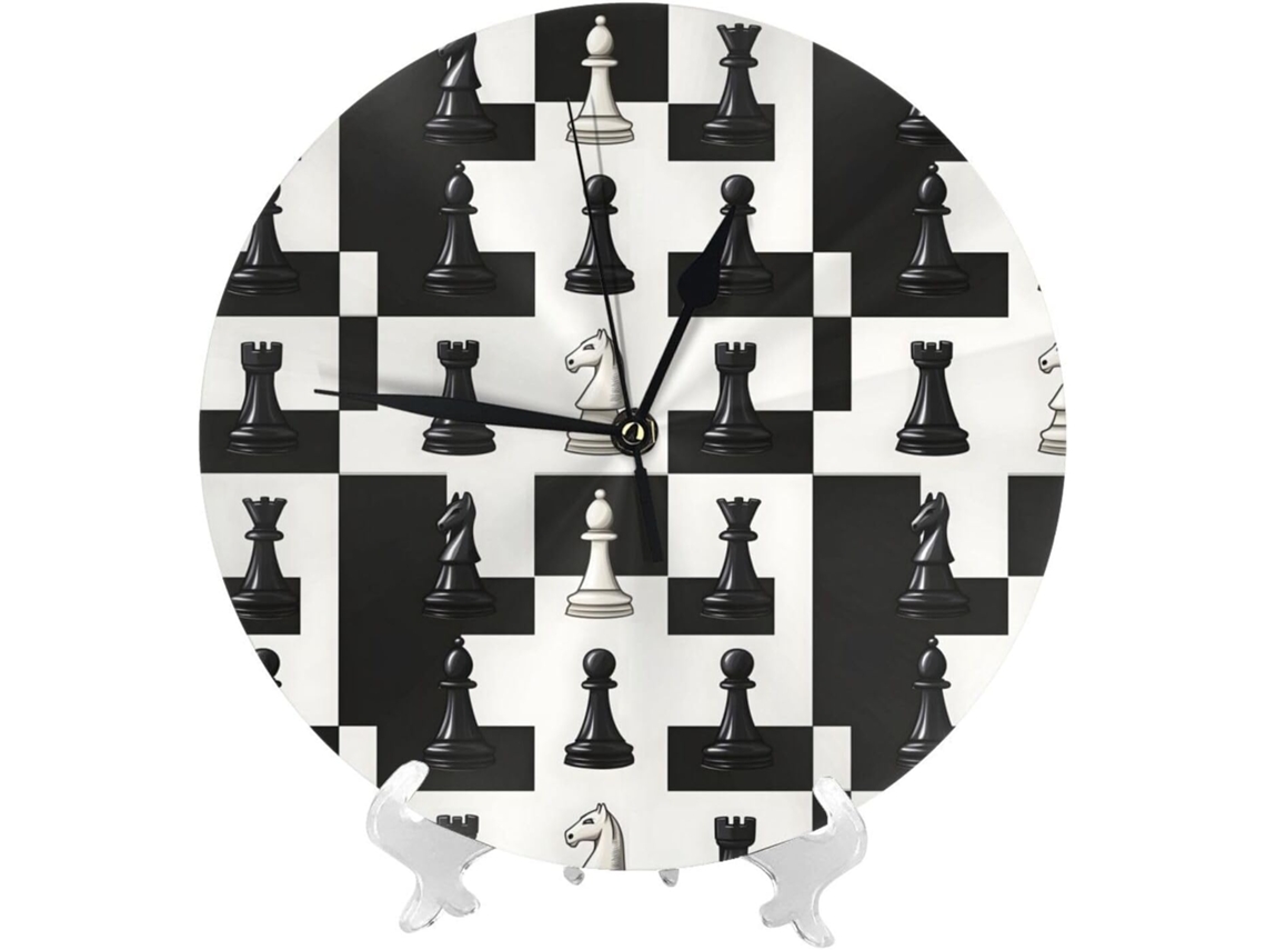 Relógio De Parede De 25cm 10 Polegadas Movido A Bateria, Com Design Xadrez Em Preto E Branco, Moderno E Silencioso