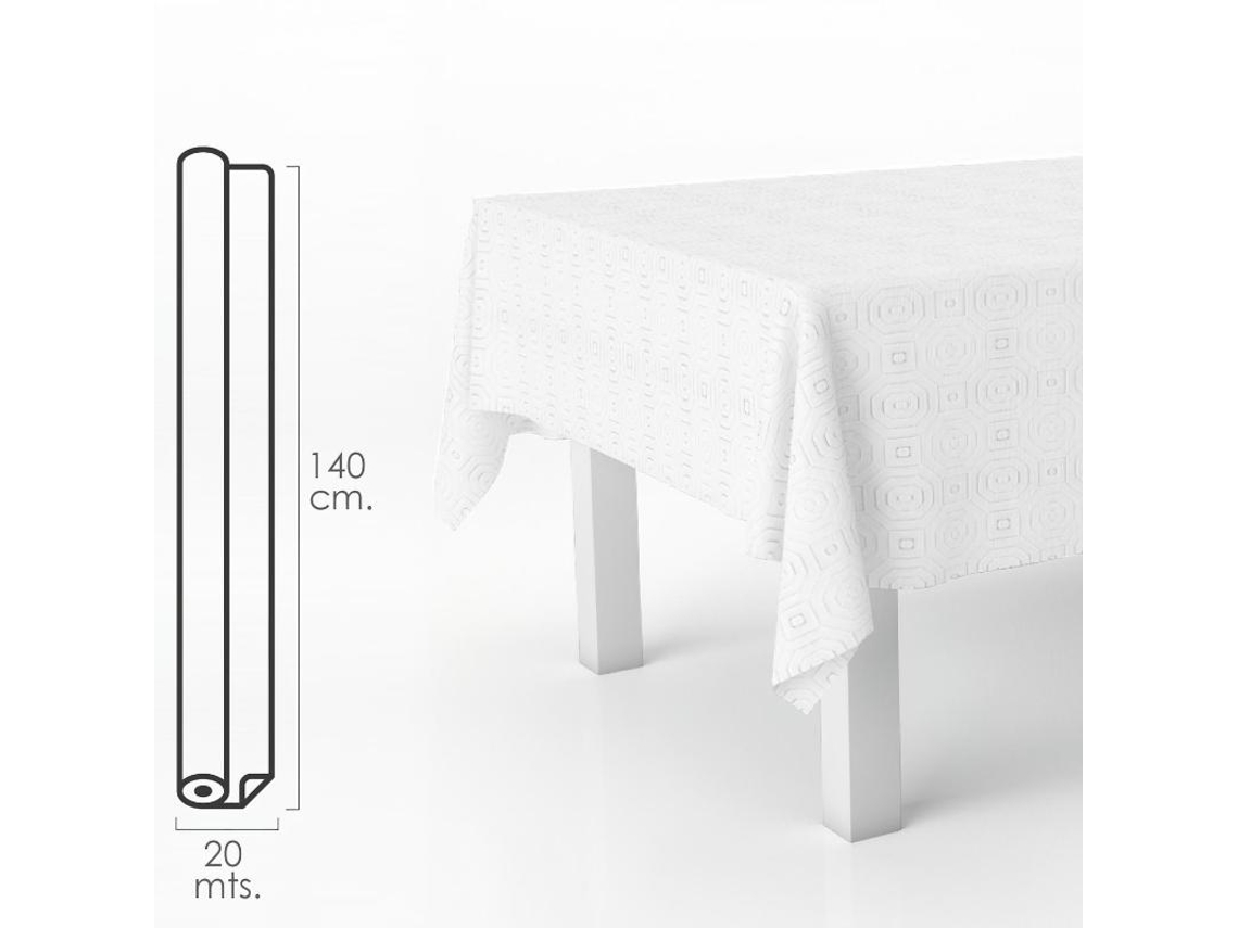 Toalha de Mesa Retangular de Oleado de Lã Branca. Pvc Resistente A Manchas À Prova D'Água 140 cm X 20 Metros. Rolo Recortado. Dentro e Fora ORYX