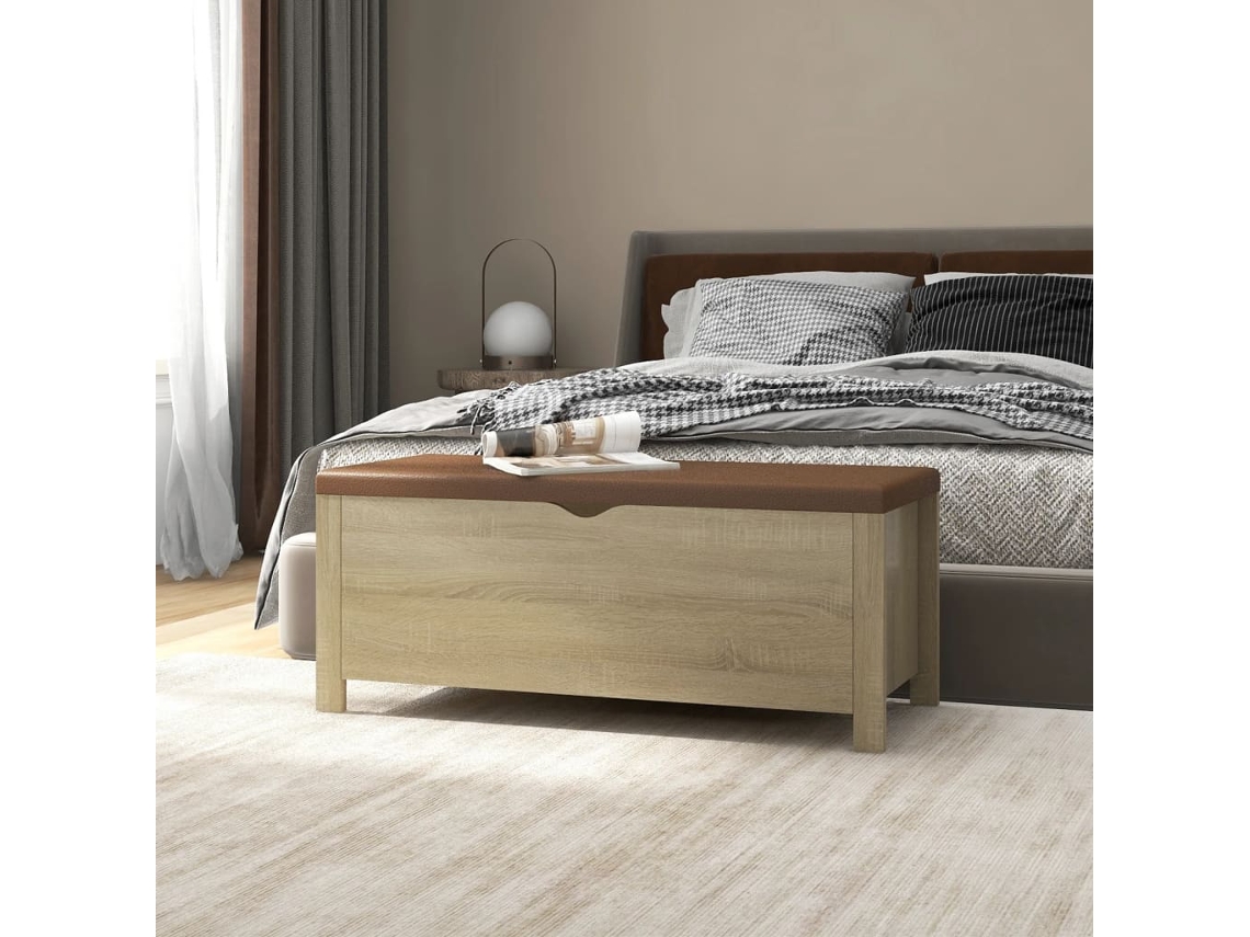 Vidaxl Caixa Arrumação C/ Almofadão Deriv. Madeira 105x40x45 Cm Sonoma
