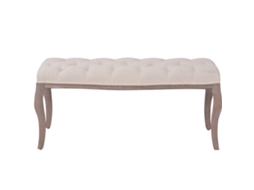 Banco em Linho e Madeira Maciça 110x38x48 Cm Branco Nata MAISON EXCLUSIVE