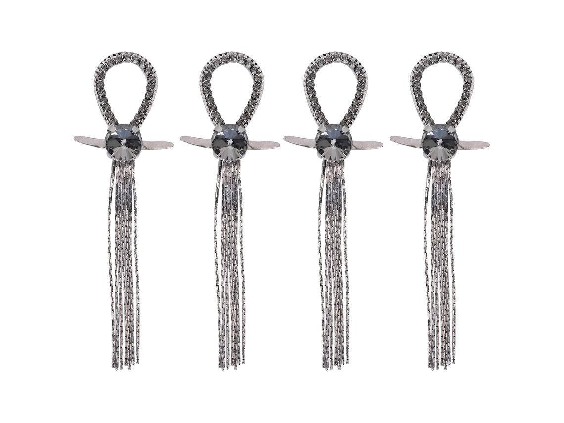 4 Fivelas Para Sapatos Com Pompons E Diamantes De Imitação, Cor Cinza Pistola, Acessórios De Decoração Para Botas Femininas