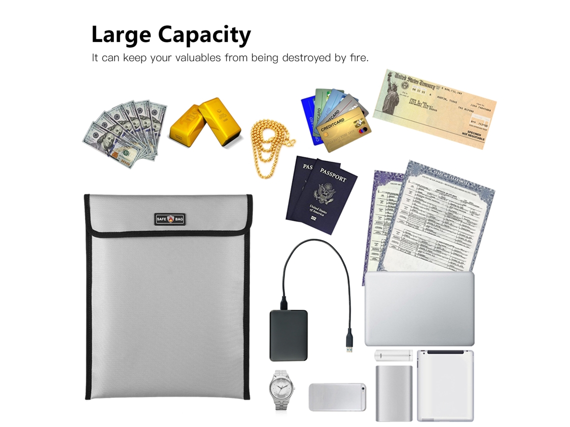 Bolsa De Documentos Ignífuga 13,4x10,8 Polegadas Resistente Ao Fogo E À Água Com Fecho Zipper Para Dinheiro, Documentos, Jóias E Passaportes
