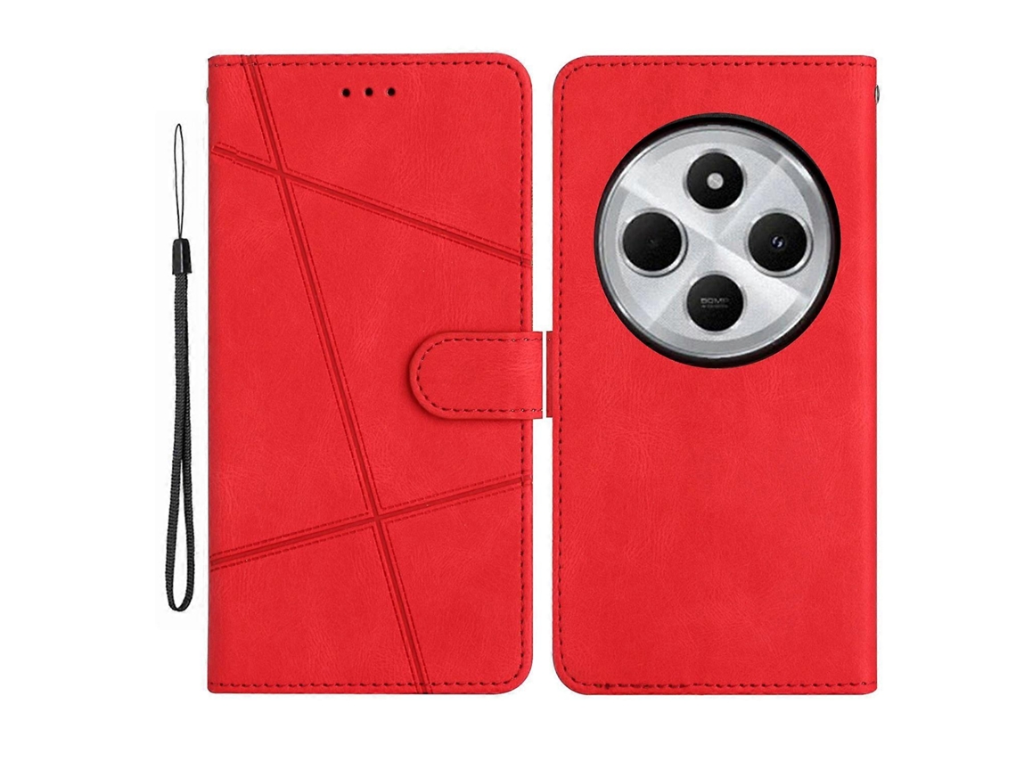 Compre Capa Tipo Carteira Para Xiaomi Poco C75 4g / Redmi 14r 5g / 14c 4g Com Estampa De Pele E Toque Antiderrapante, Capa De Couro Flip Vermelha