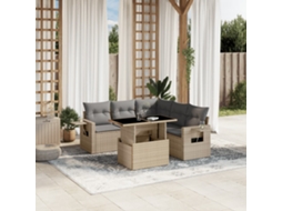 Vidaxl 6 Pcs Conjunto De Sofás P/ Jardim Com Almofadões Vime Pe Bege