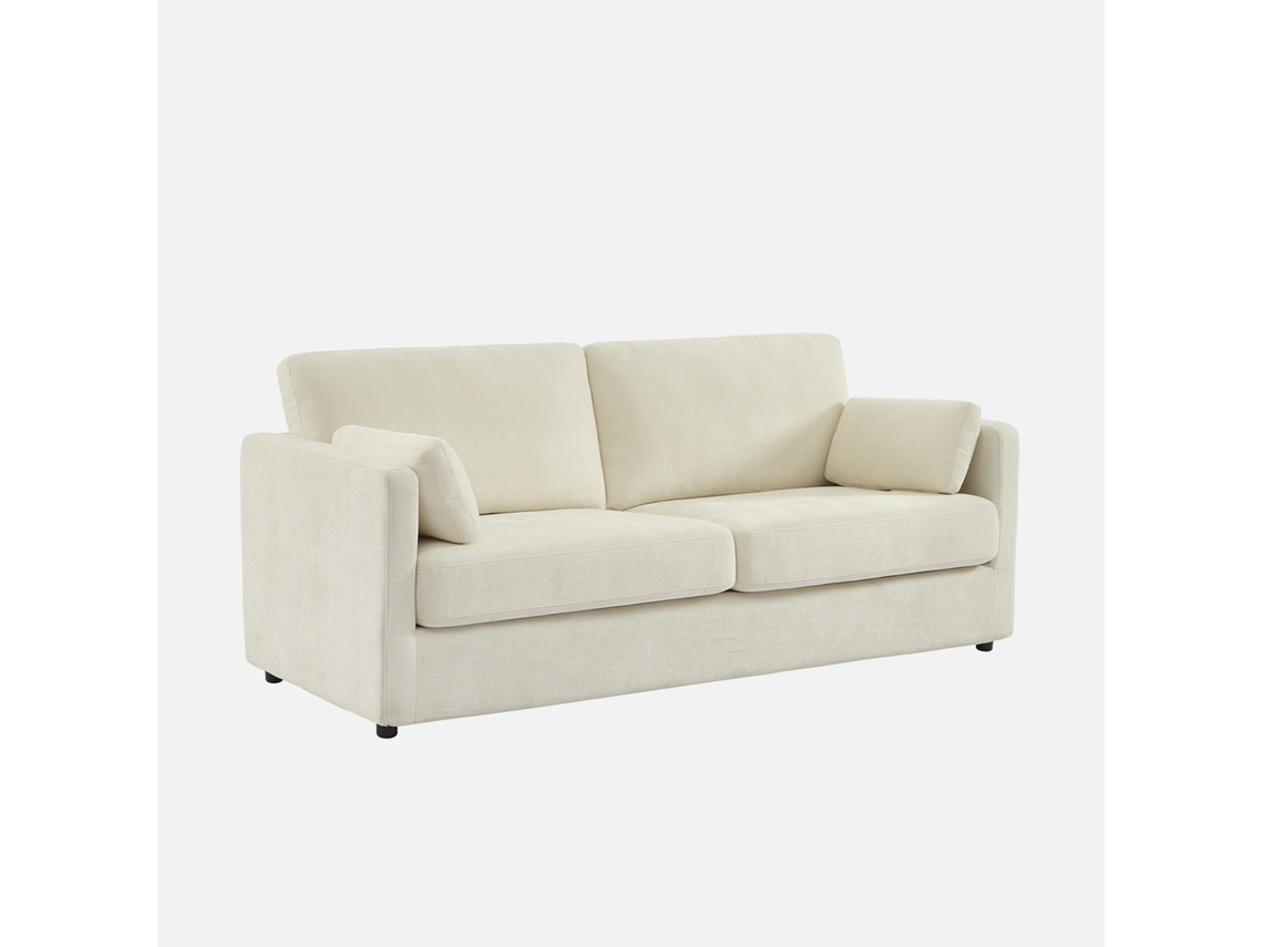 Sofá Em Tecido Liso Om Capa Removível, 2 Lugares, Branco
