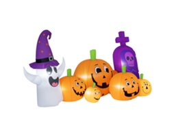 Abóbora Insuflável De Halloween Com Fantasma Lápida Com Luzes Led Ip44 E Para Festas 240x130x130 Cm Multicolor