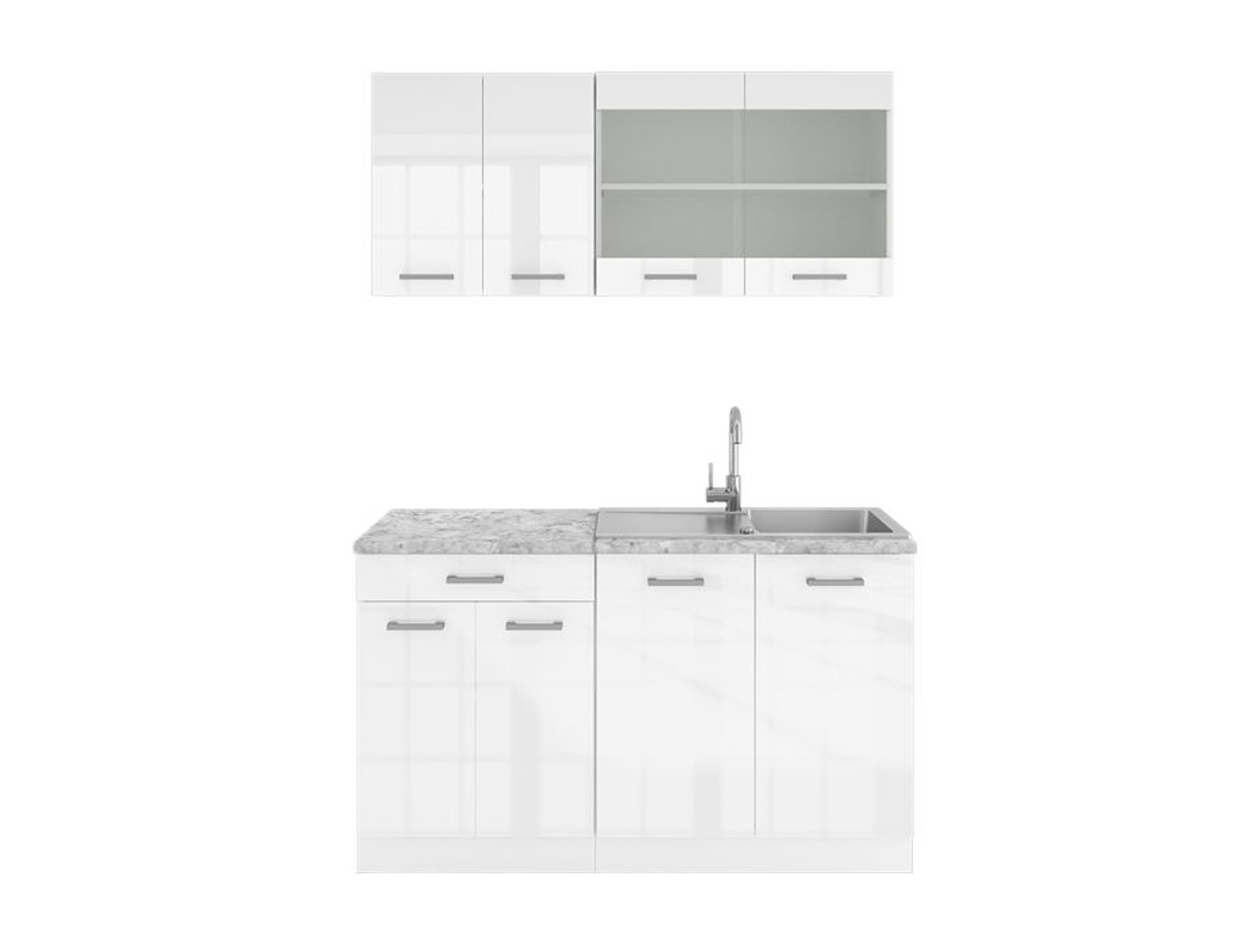 Cozinha R-Line, 140 cm, Mármore PT, Branco, Vicco