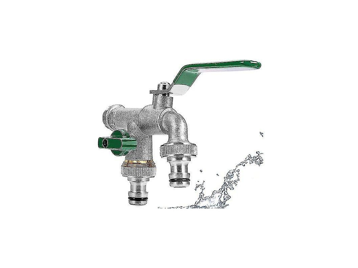 Grifo Doble de Latón 3/4 Polegada com Conector e Extremidade de Mangueira para Jardim, Lar e Indústria Verde