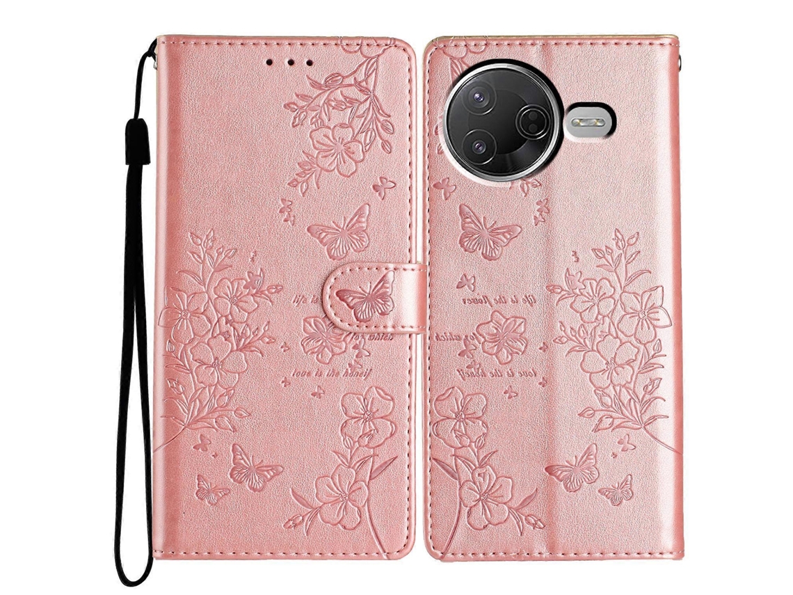 Capa Tipo Carteira Para Celular Xiaomi Poco F7 Pro 5g / F7 Ultra 5g / Redmi K80 Pro 5g / K80 5g, Capa Flip De Couro Com Estampa Floral De Borboleta E