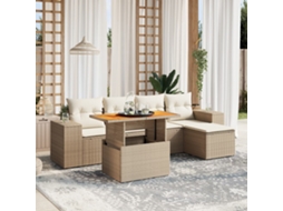 Vidaxl 6 Pcs Conjunto De Sofás P/ Jardim Com Almofadões Vime Pe Bege