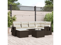 Vidaxl 7 Pcs Conjunto De Sofás Jardim C/ Almofadões Vime Pe Castanho