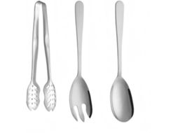 Colher E Garfo Para Salada Em Aço Inoxidável Com Pinça Utensílios De Servir Metal Resistente Acabamento Liso Casa