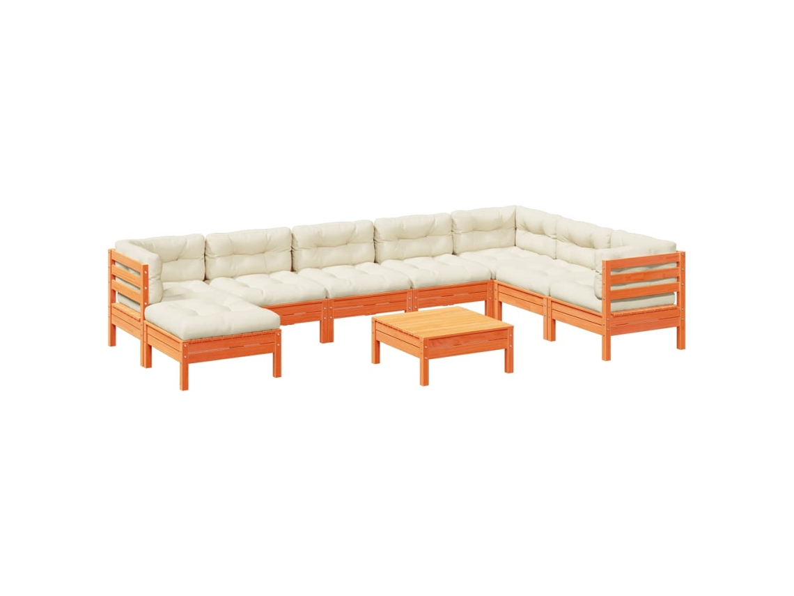 Conjunto 9 Sofás Jardim com Almofadões Pinho VIDAXL Maciço Castanho Mel