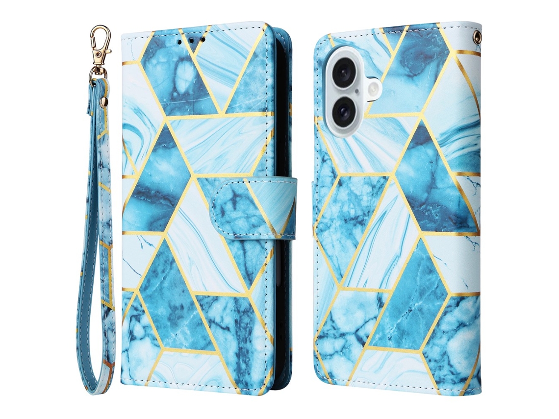 Capa Em Couro Pu, Para Apple Iphone 16 Plus, Azul