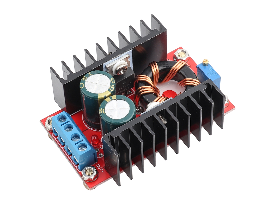 Módulo conversor DC-DC Step-Up HKJ, ajustável 150W, 12-32V para 12-35V com fonte de alimentação.