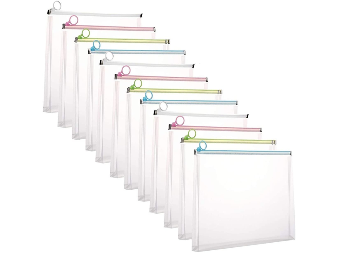 Envelopes Plásticos Transparentes Com Zíper Para Documentos, À Prova D' Água E Com Design Tridimensional, Pacote Com 12 Unidades(25 X 32 Cm)