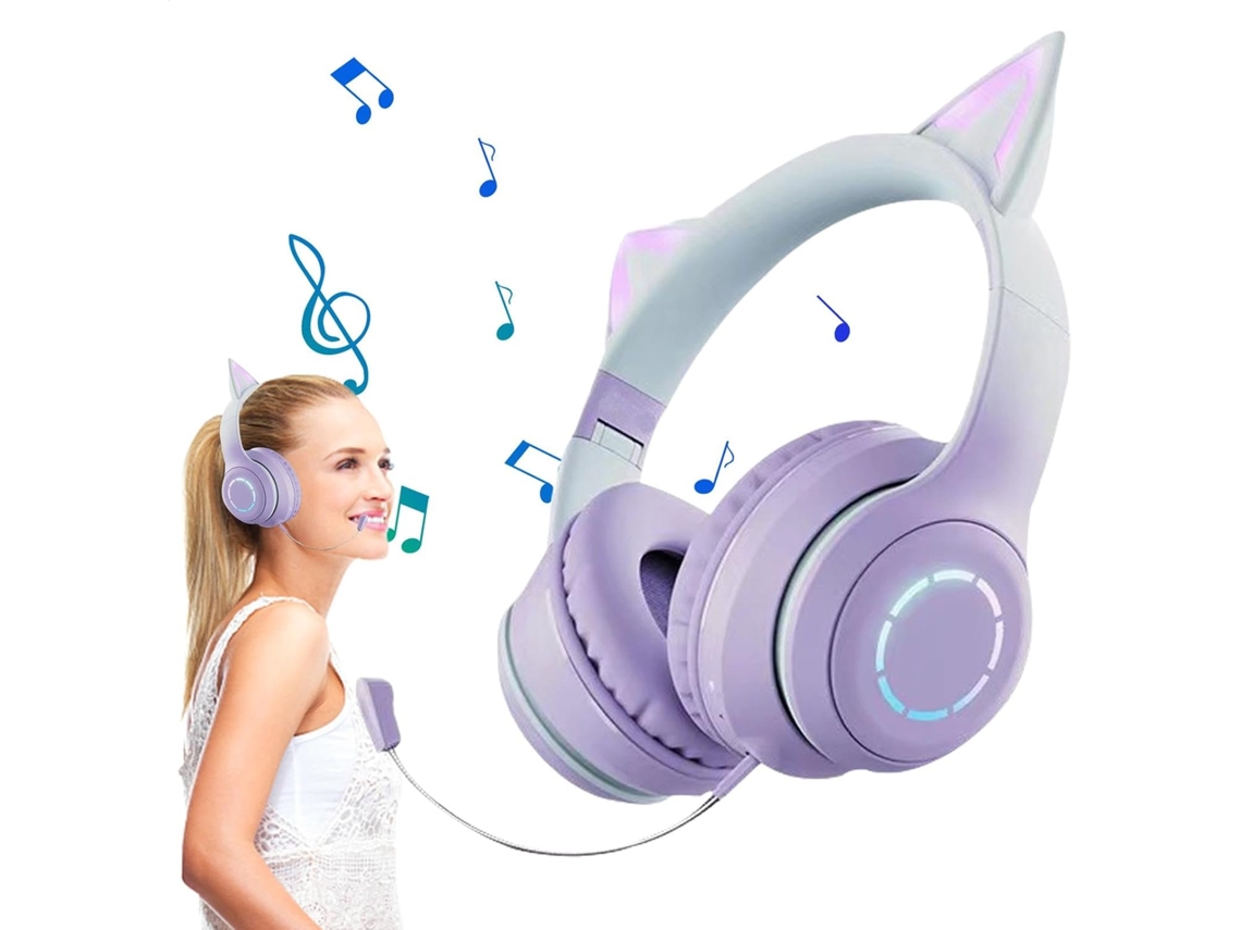 Fones De Ouvido Com Orelhas Gato Iluminadas Por Led Rgb, Dobráveis E Com Som Estéreo