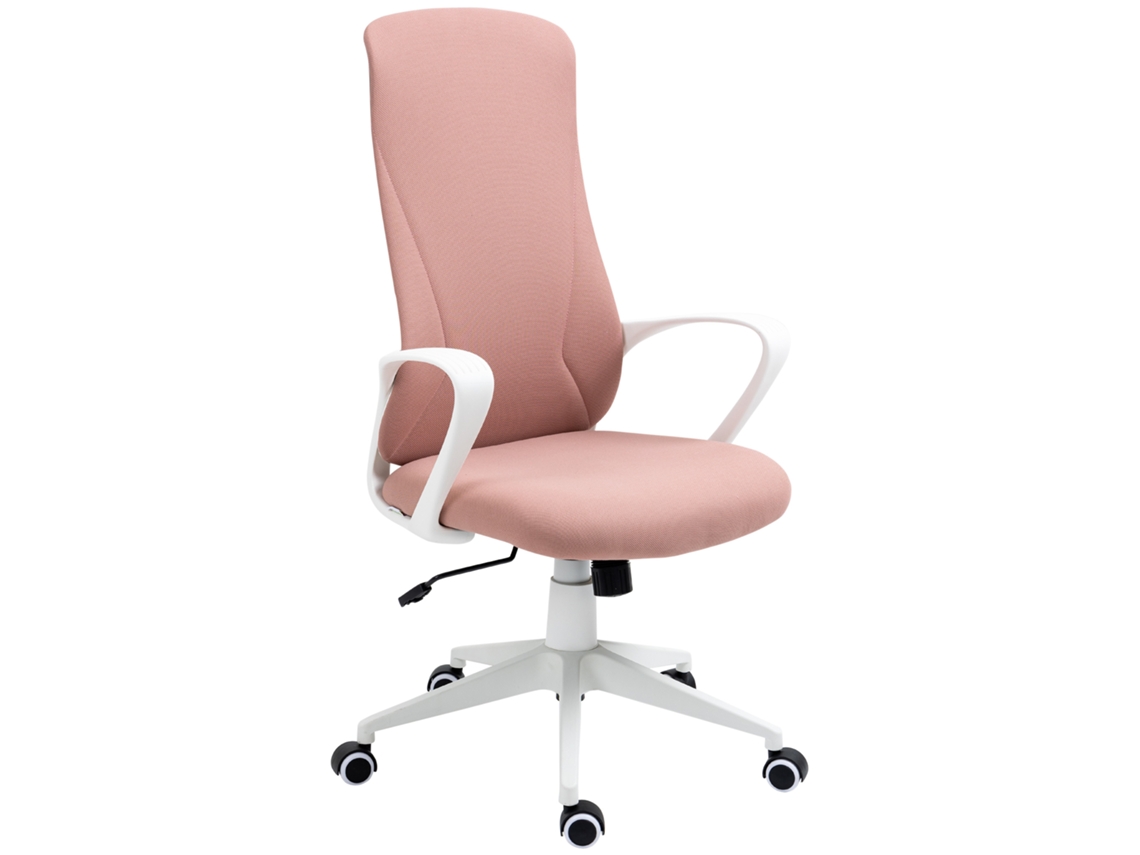 Cadeira De Escritório Ergonómica Com Altura Ajustável Função De Inclinação E Encosto Alto 62x56x110-119,5 Cm Rosa