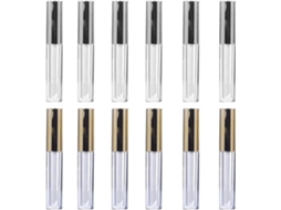 Conjunto De 12 Tubos Labiais Recarregáveis De 5ml Em Plástico Leve Com Tampas Prateadas E Douradas.