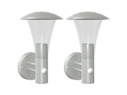 Conjunto 2 Candeeiros parede p/ exterior c/ sensor VIDAXL aço inox. prateado