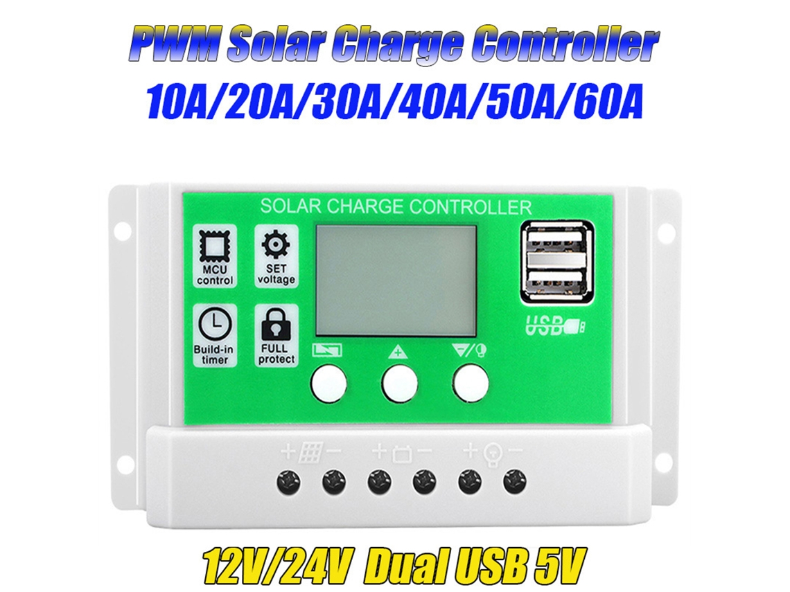 Controlador de Carga Solar 60A 12V/24V, Pwm, com Display LCD e Porta USB Dupla | S/MARCA