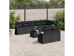 Vidaxl 9 Pcs Conjunto De Sofás P/ Jardim C/ Almofadões Vime Pe Preto