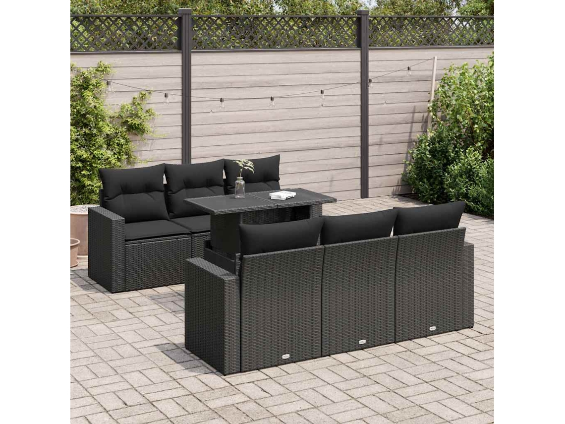 Vidaxl 7 Pcs Conjunto De Sofás P/ Jardim C/ Almofadões Vime Pe Preto