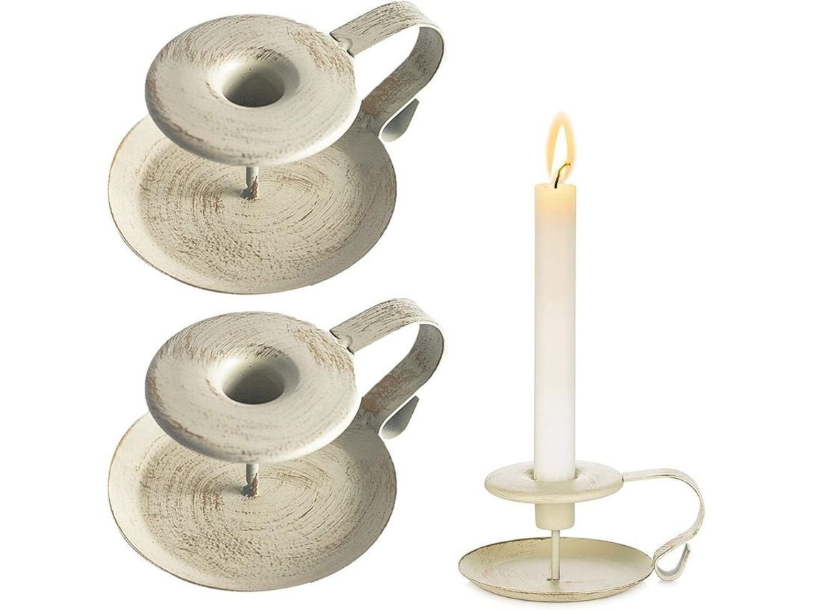 Candeeiro, 2 Peças Retrô De Metal, Portavelas De Ferro Forjado Branco, Chamberstick