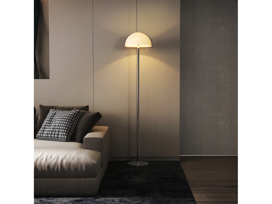 Luminária de Chão Moderna com Cúpula Dupla Camada em Metal e Acrílico,ø35x150 Cm,branca BTFORUS