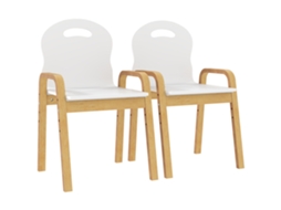 Conjunto de 2 Cadeiras Infantis com Altura Ajustável, Poltronas Infantis de Madeira Maciça com Apoio de Braços, 39x34x61,5cm, Brancas CHEZMOI