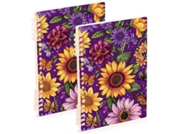 Conjunto de 2 Cadernos Pautados, Tamanho A5 Estampa Flores Outono e Girassóis 21,1 X 14,5 Cm Resistentes 60