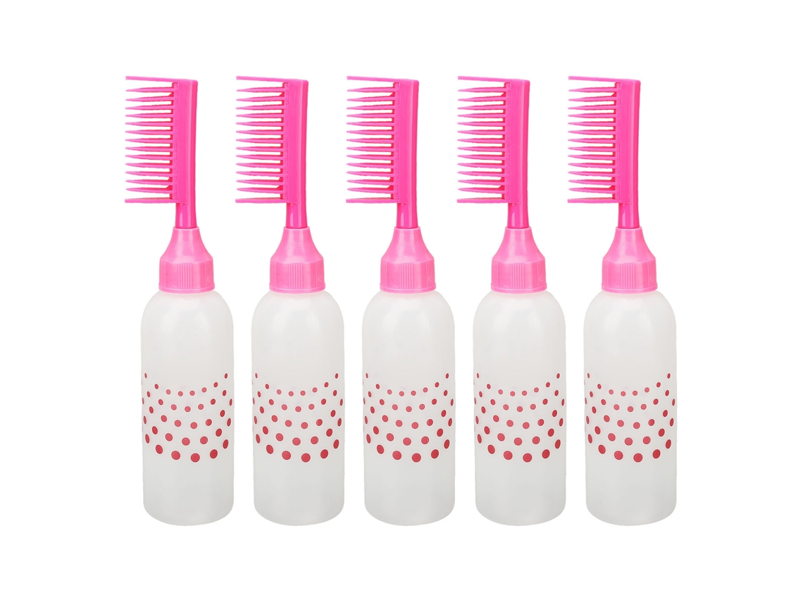 5pcs Garrafas De Pente Para Tintura De Cabelo Com Escala Graduação Aplicador De Cor Para Raízes Rosa