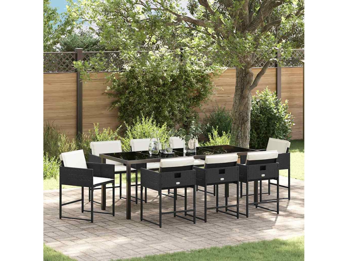 Vidaxl Conjunto De Jantar Para Jardim 9 Unid. Preto Vime Pe