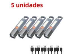 (5 Unidades) Mini Lanterna Led Portátil Recarregável Via Usb Com Gancho E Função De Zoom