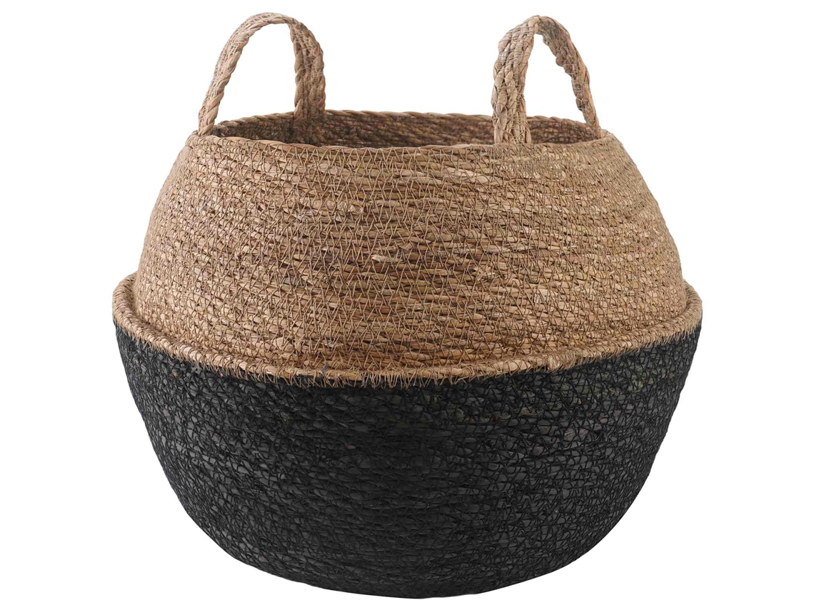 Conjunto 1 Vaso De Plantas Trançado Vidaxl Preto Erva Marinha (ø 45 X 36 Cm)