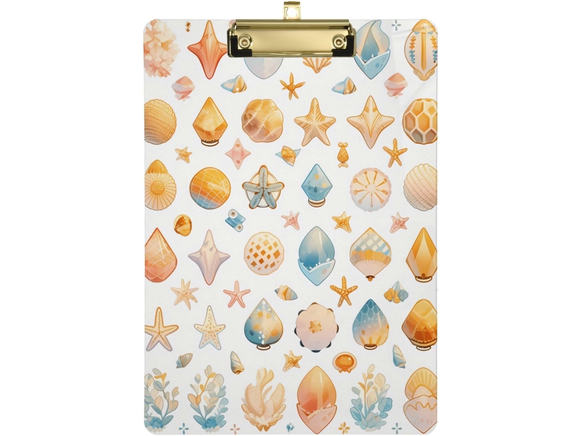 Colete transparente branco com estampa de conchas, ondas do mar, praia e estrela-do-mar. Ideal para uso policial.