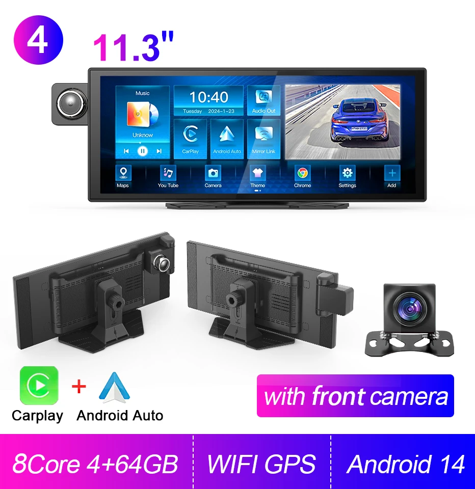 (dvr-64g-ahd) Câmera Veicular Android De 14 Bits, Multimídia Com Navegação Carplay De 11,3 Polegadas.
