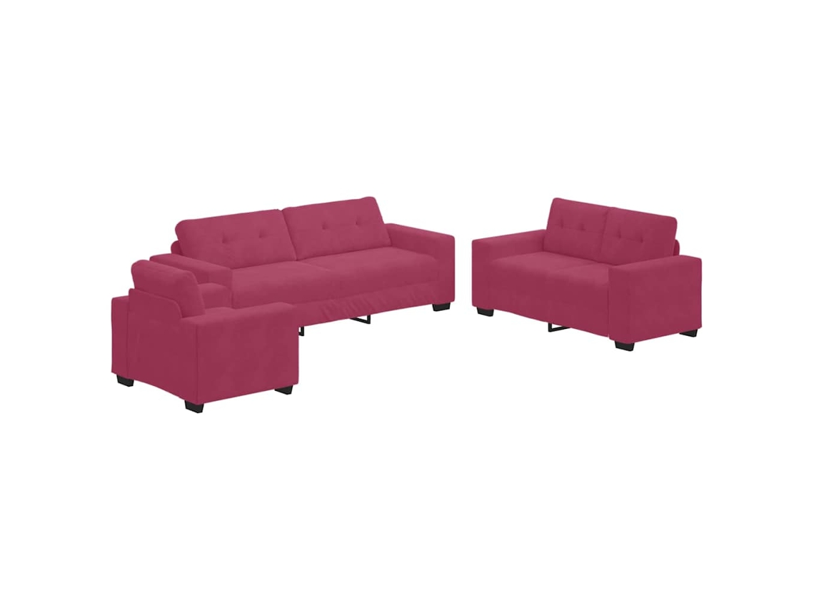 Conjunto 3 Conjunto De Sofás Vidaxl Vermelho Veludo (221 X 80 X 80 Cm)