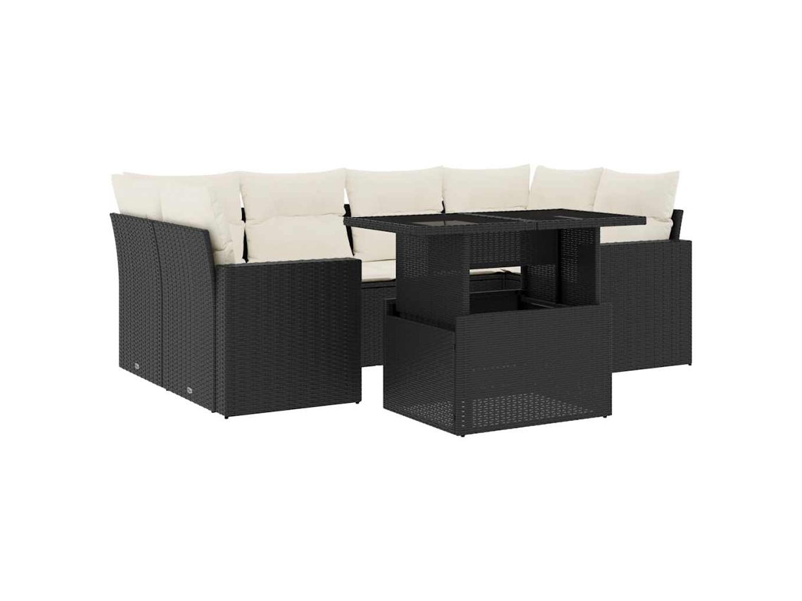 Conjunto de 7 sofás para jardim com almofadões Vime Pe Preto MAISON EXCLUSIVE (7 peças)