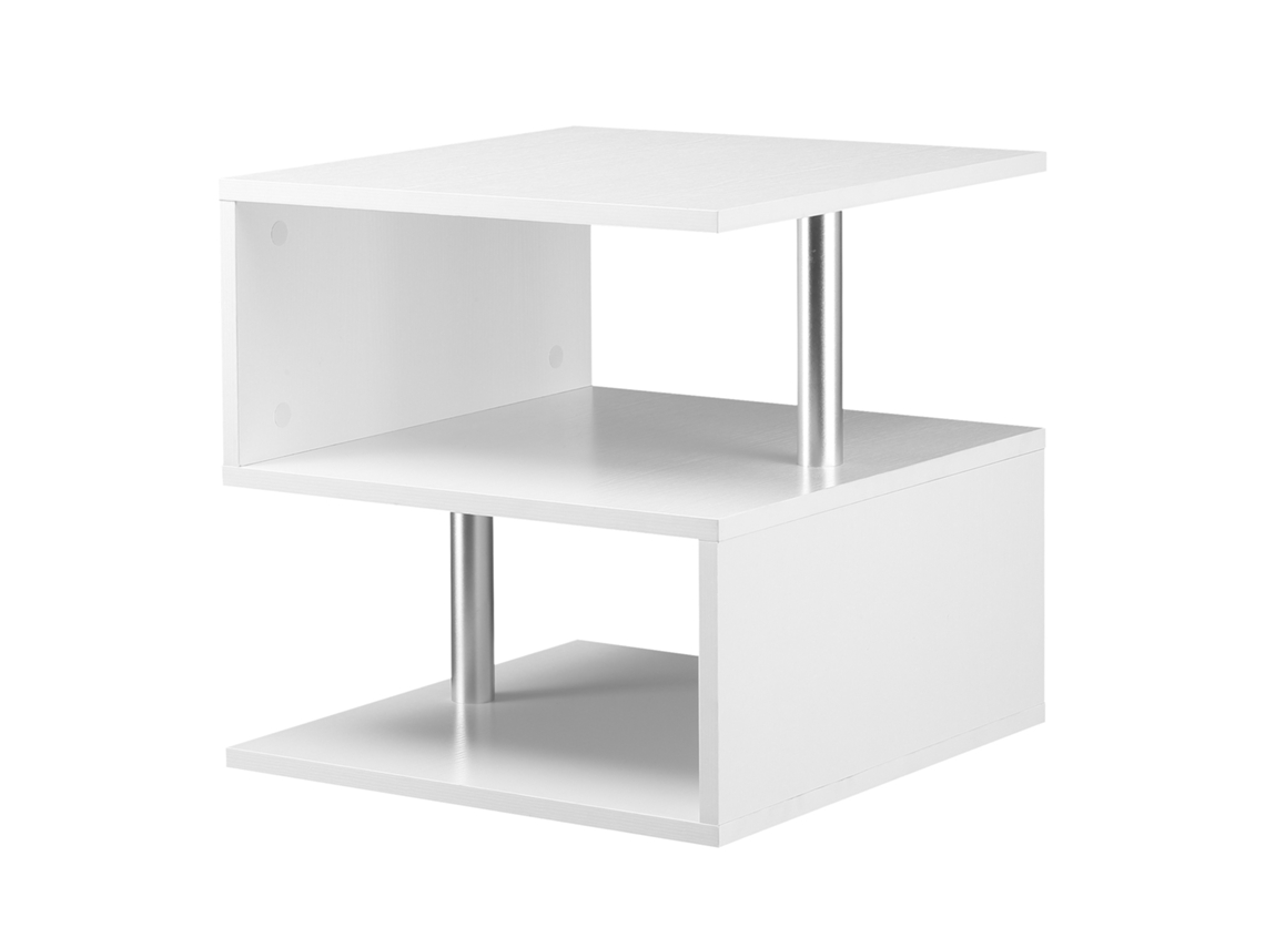 Mesa De Apoio Com Forma De S Compartimentos Abertos 2 Níveis Desenho Elegante 50x50x50cm Branco