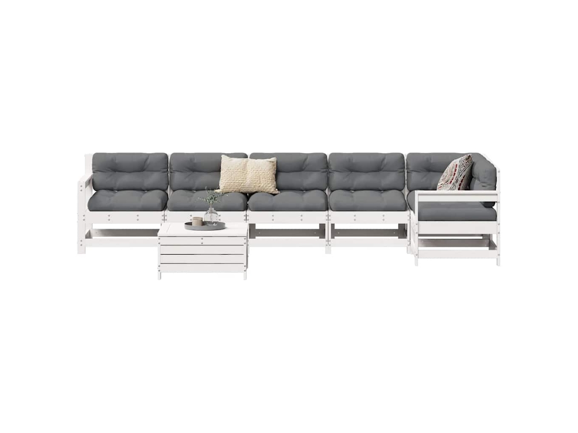 Vidaxl 7 Pcs Conjunto De Sofás Para Jardim Pinho Maciço Branco