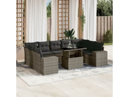 Jogo de Sofá Jardim 10 Peças C/ Almofadões Vime Pe Cinza Dkd Home Decor