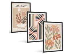 Galeria De Pinturas Murais Plantas Abstratas Em Tons Pastel Moldura Preta Quadros Para O Escritório Espelharte (3 Piezas De 40x60 Cm)