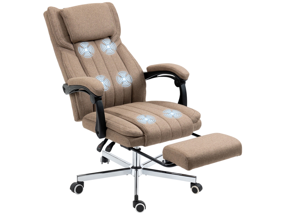 Cadeira de Escritório Reclinável e Giratória com 6 Pontos de Massagem Vibratórios e Botão de Controle 65x61x108 118 Cm Marrom Ge