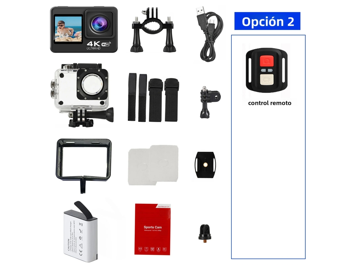 Câmera de Ação 4k 30fps, Tela de 2,0 Polegadas, Wi fi e Controle Remoto, À Prova D'água. MDUG (opção 2)